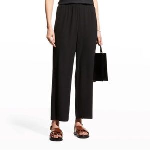 Eileen Fisher Silk Georgette Black Wide Leg Crop Pants